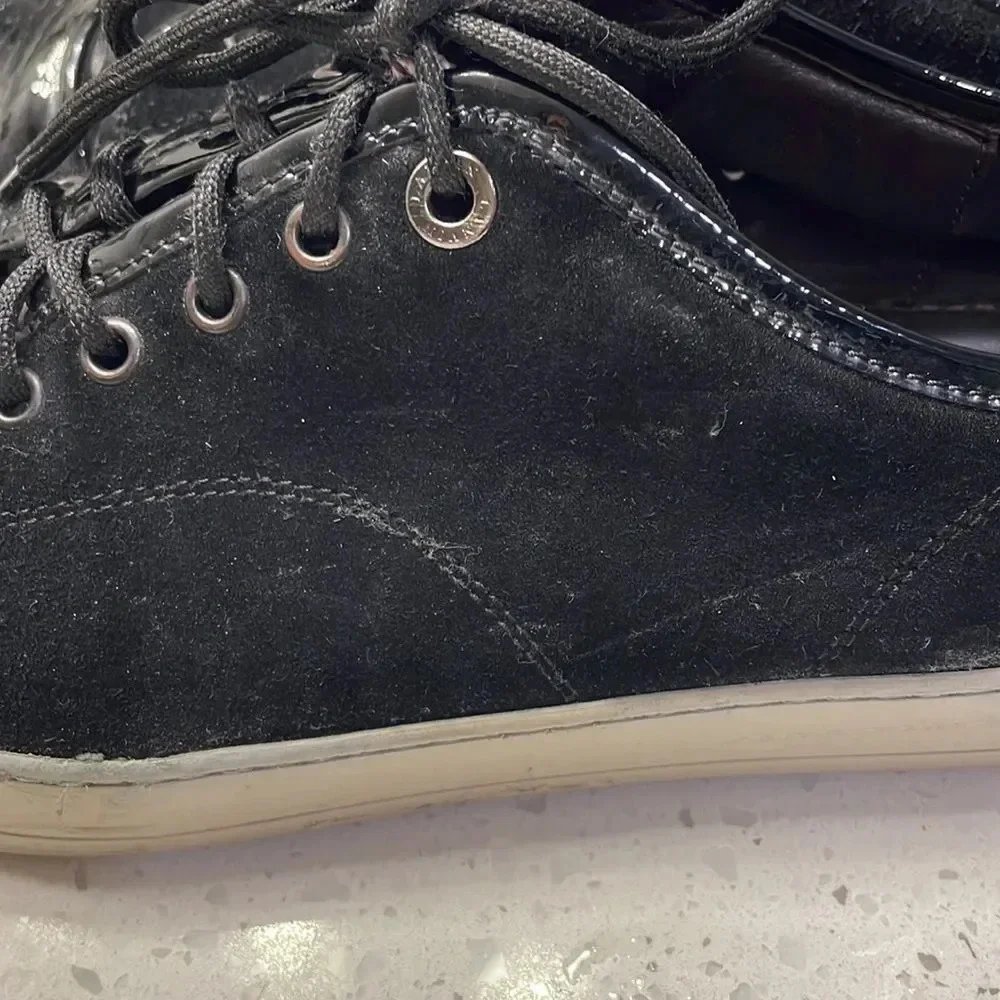 Lanvin mens suede and black pantent leather tennis shoes